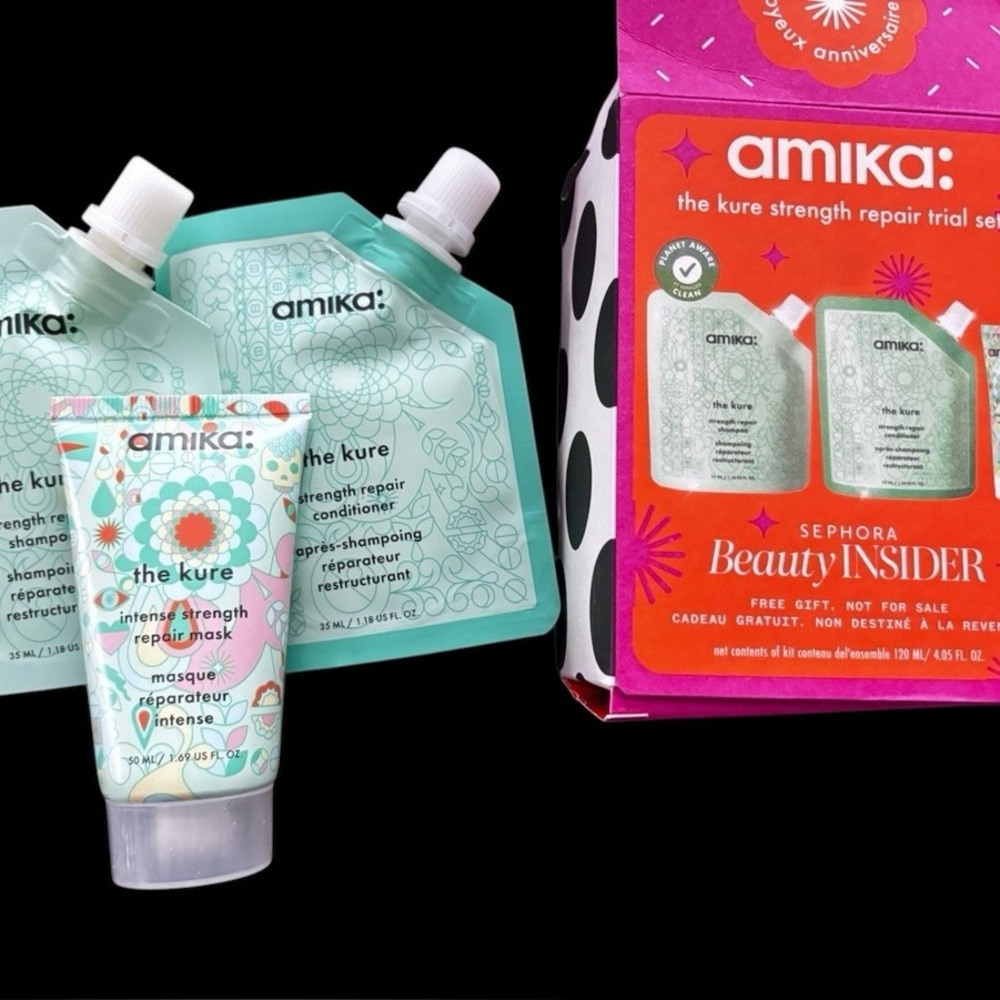 New amika Bye, Bad Hair Days! Sephora insider gift; 
Shampoo, Conditioner, Mask